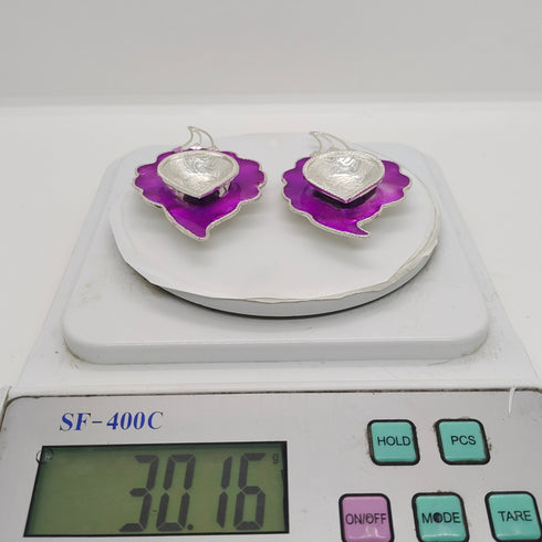 Pure Silver Fancy Diya Leaf Pattern Purple 30.16g